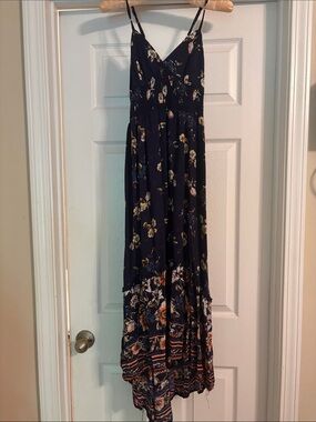Navy Floral Maxi Dress with Spaghetti Straps